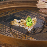 Nature-Inspired Pear-Cut Natural Peridot Couple's Engagement Ring Set